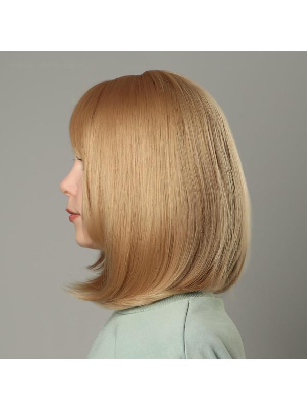 Парик искусственный, с чёлкой, имитация кожи, 30 см, цвет блонд