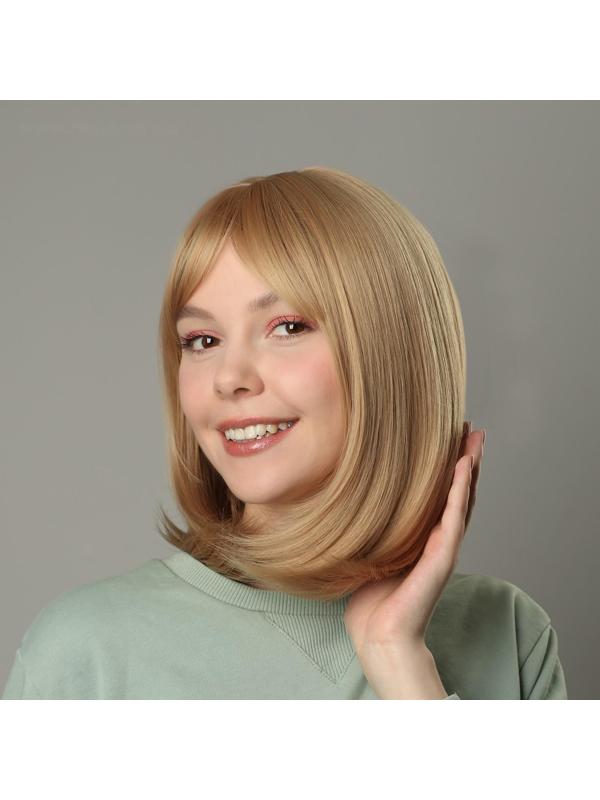 Парик искусственный, с чёлкой, имитация кожи, 30 см, цвет блонд