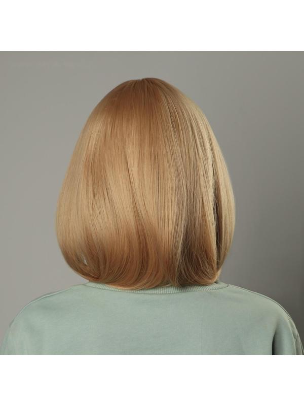 Парик искусственный, с чёлкой, имитация кожи, 30 см, цвет блонд