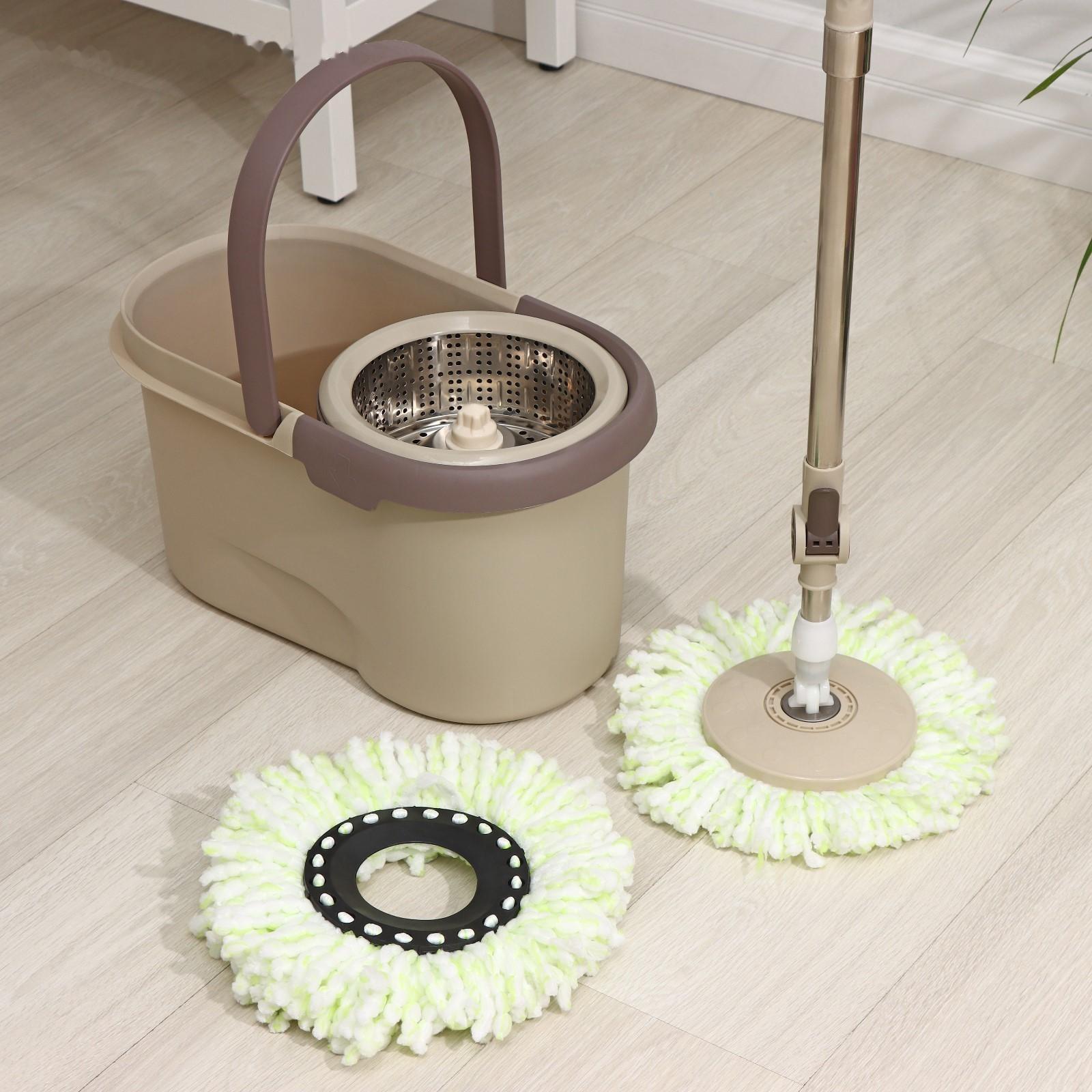 Швабра с отжимом и ведро с металлической центрифугой Доляна, 19,2 л, дополнительная насадка, цвет бежевый