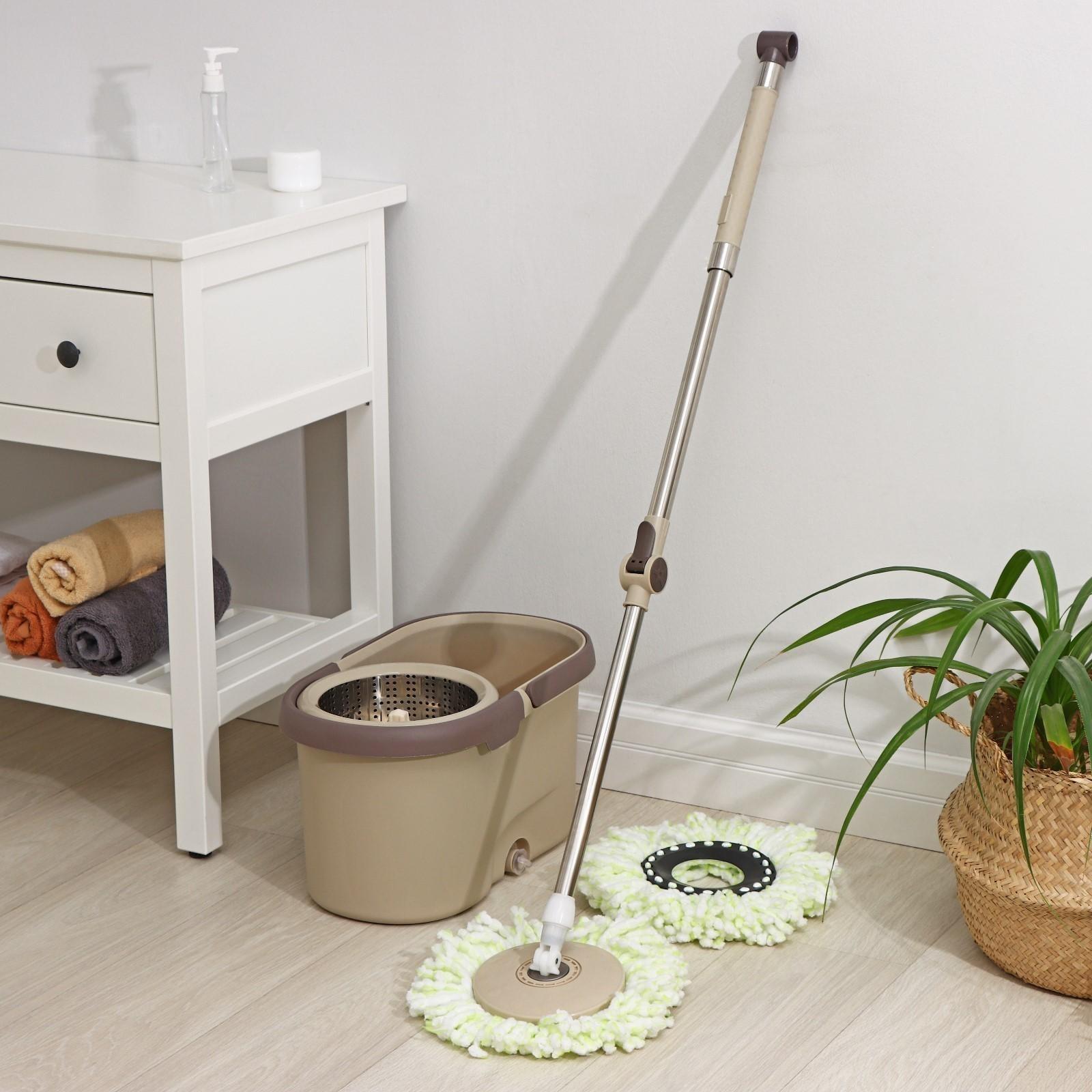 Швабра с отжимом и ведро с металлической центрифугой Доляна, 19,2 л, дополнительная насадка, цвет бежевый