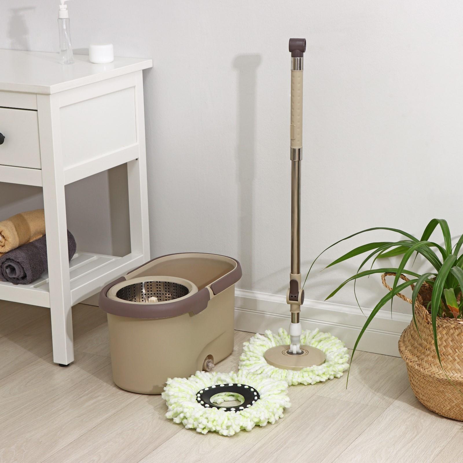 Швабра с отжимом и ведро с металлической центрифугой Доляна, 19,2 л, дополнительная насадка, цвет бежевый