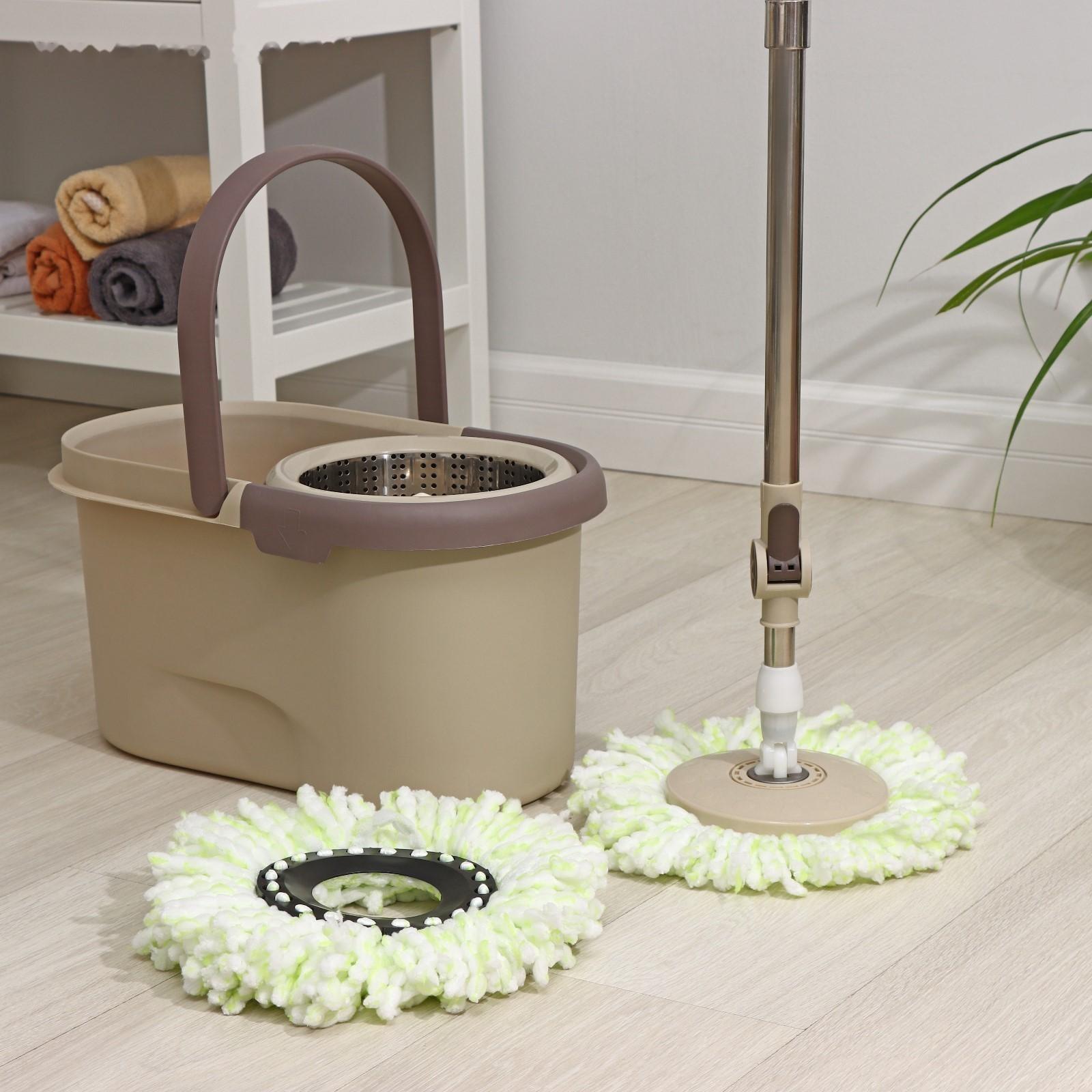 Швабра с отжимом и ведро с металлической центрифугой Доляна, 19,2 л, дополнительная насадка, цвет бежевый
