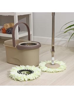 Швабра с отжимом и ведро с металлической центрифугой Доляна, 19,2 л, дополнительная насадка, цвет бежевый