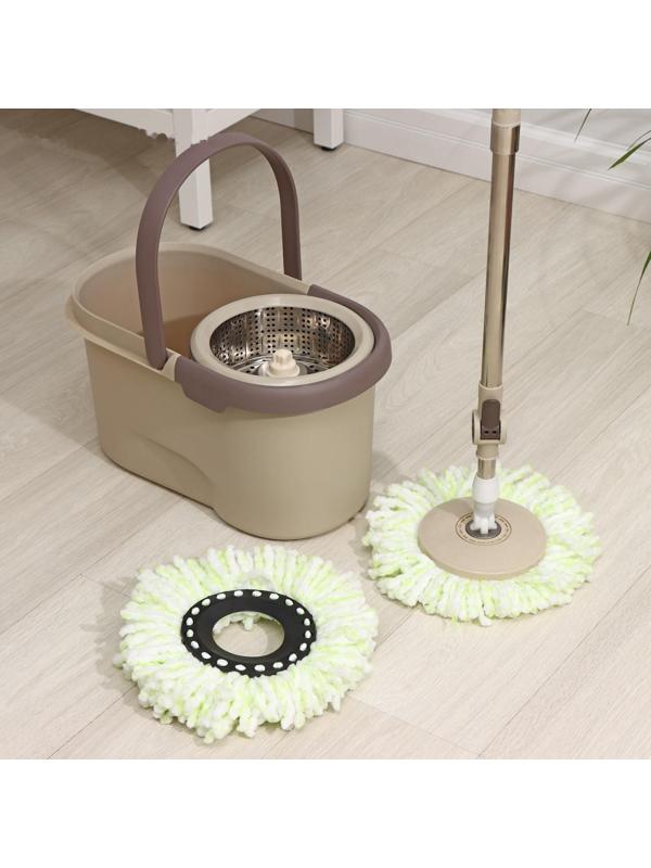 Швабра с отжимом и ведро с металлической центрифугой Доляна, 19,2 л, дополнительная насадка, цвет бежевый