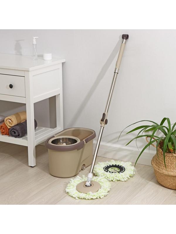 Швабра с отжимом и ведро с металлической центрифугой Доляна, 19,2 л, дополнительная насадка, цвет бежевый
