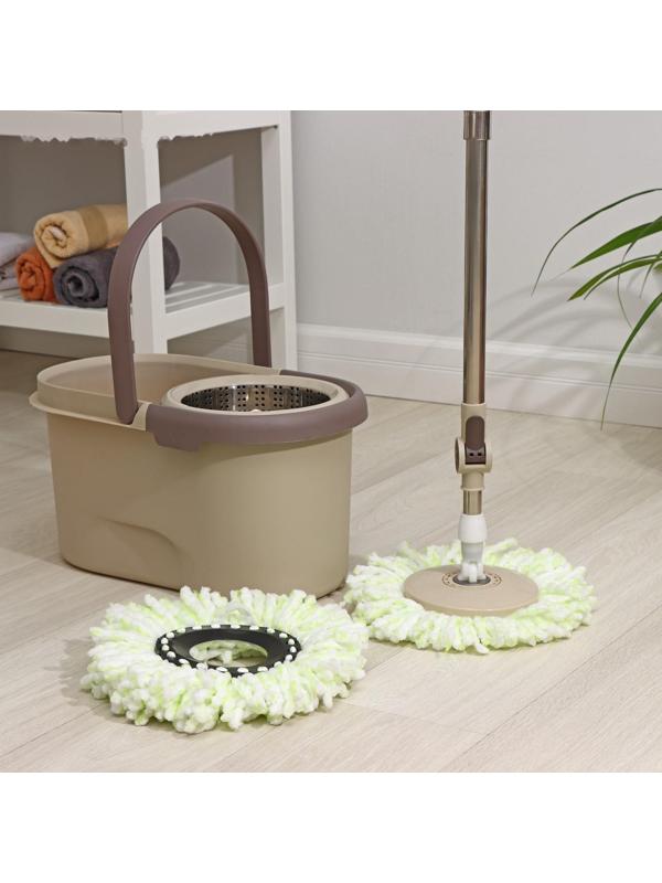 Швабра с отжимом и ведро с металлической центрифугой Доляна, 19,2 л, дополнительная насадка, цвет бежевый