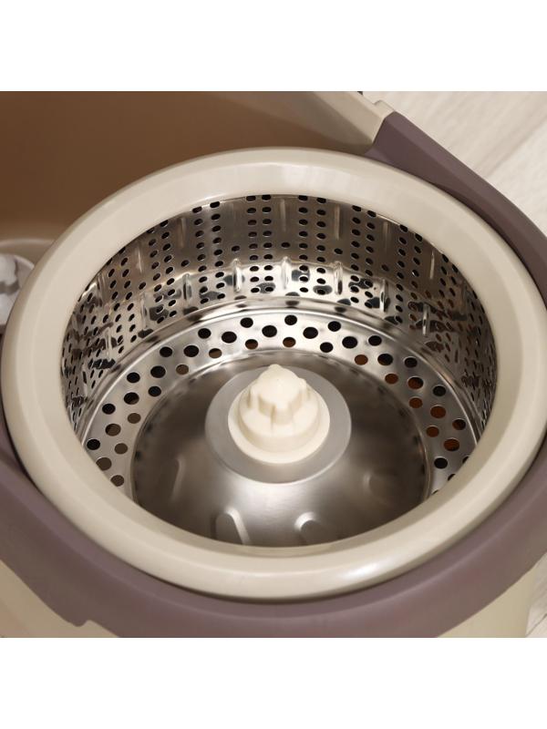 Швабра с отжимом и ведро с металлической центрифугой Доляна, 19,2 л, дополнительная насадка, цвет бежевый