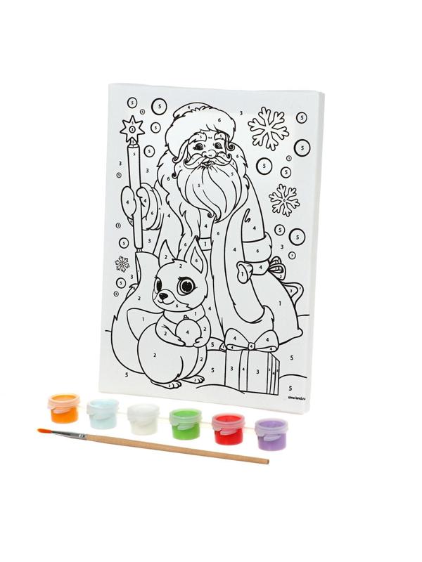 Роспись по холсту «Дед Мороз и белочка» 15х21