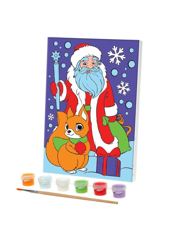 Роспись по холсту «Дед Мороз и белочка» 15х21