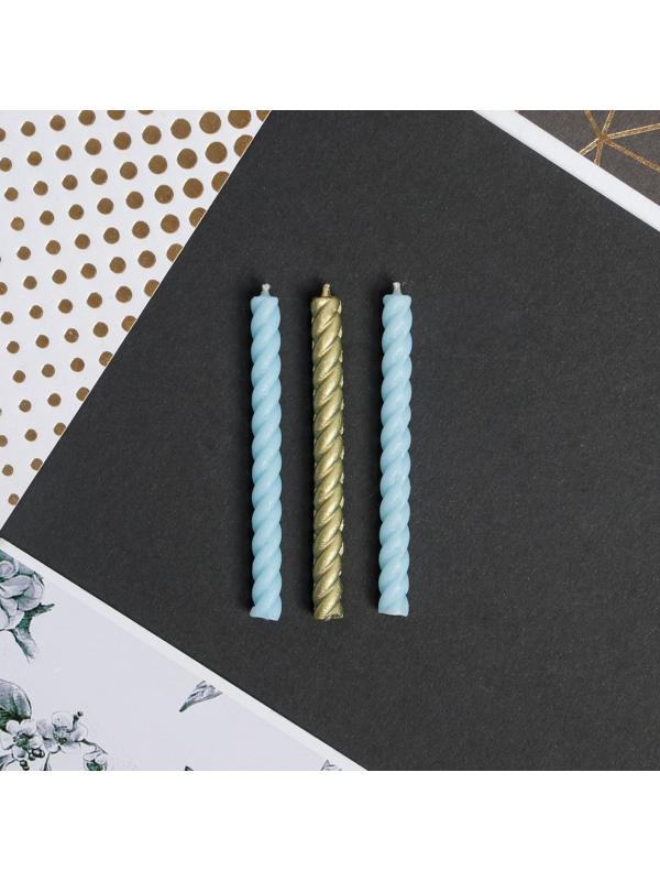 Набор свечей в торт, голубые и золотые,16 шт.,