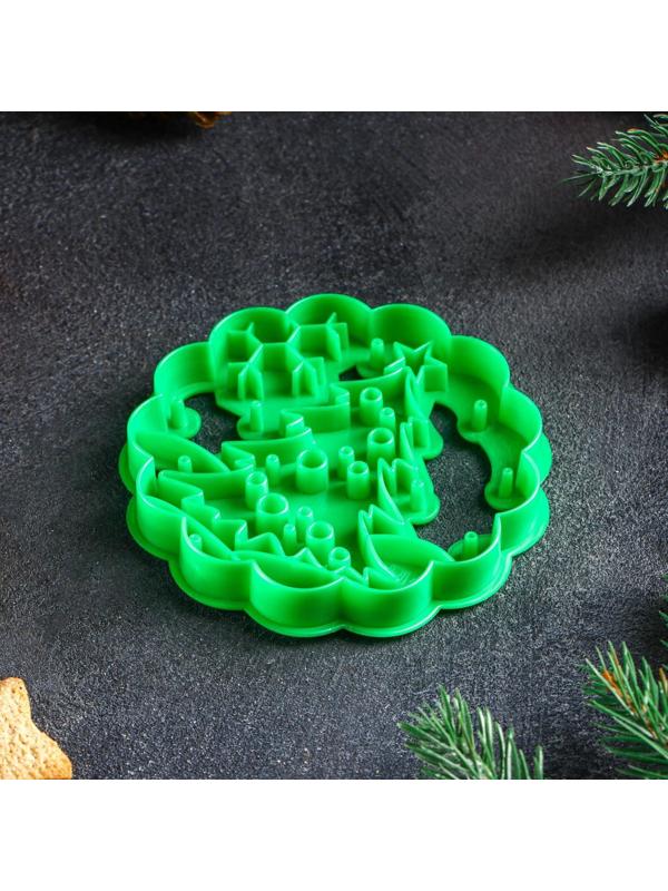 Форма для печенья «Ёлочка», вырубка, штамп, d=9 см, цвет зелёный