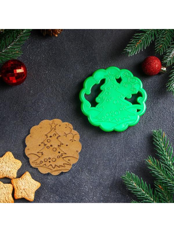 Форма для печенья «Ёлочка», вырубка, штамп, d=9 см, цвет зелёный