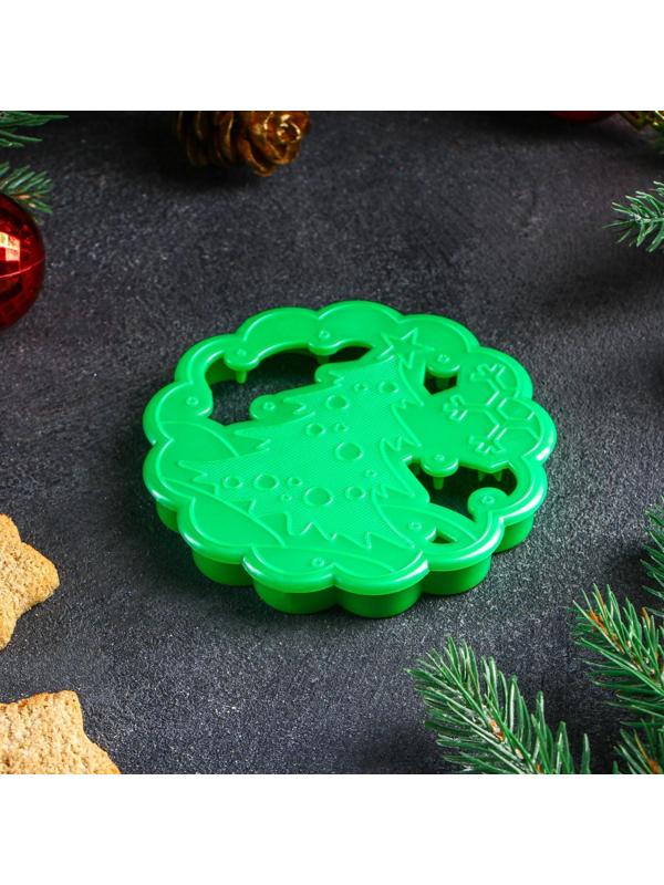 Форма для печенья «Ёлочка», вырубка, штамп, d=9 см, цвет зелёный