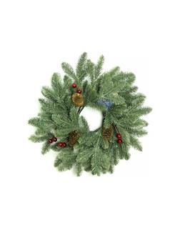 Венок новогодний - 12 зеленый с шишками и ягодами, d-40 см. ВН-12