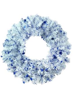 Венок новогодний -  3  белый с синими звездами, 35 см ВН-3