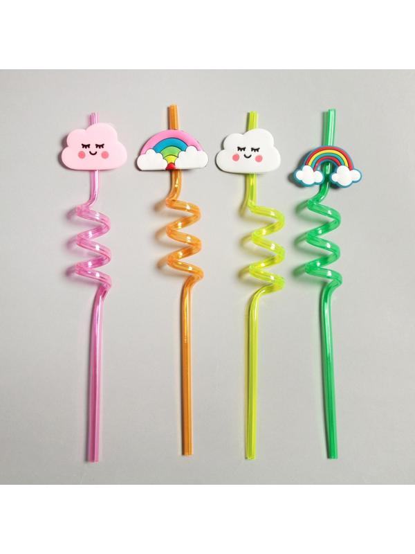 Трубочки для коктейля «Облака и радуга» набор 4 шт, цвет МИКС