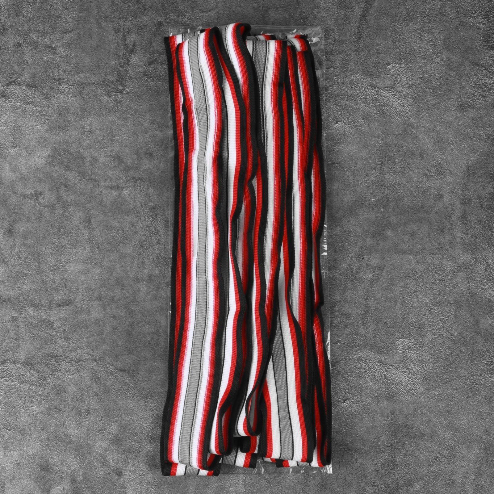 Тесьма трикотажная лампас 40 мм, 9 ± 0,5 м, цвет чёрный/красный/серый