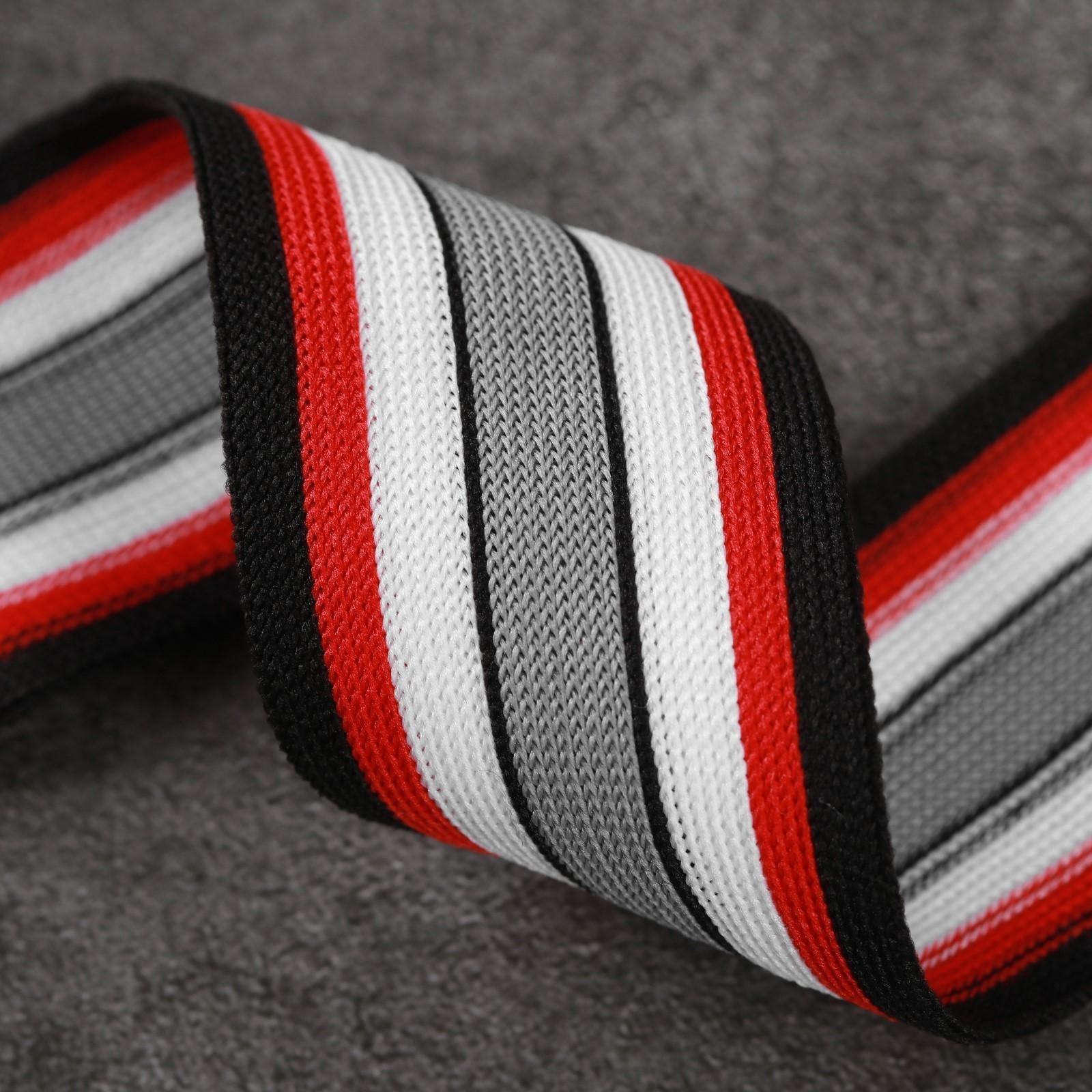 Тесьма трикотажная лампас 40 мм, 9 ± 0,5 м, цвет чёрный/красный/серый