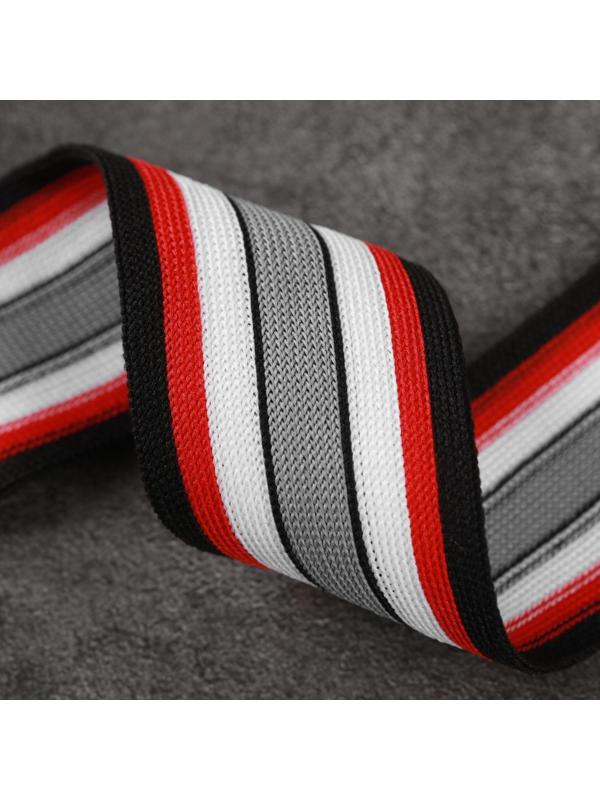 Тесьма трикотажная лампас 40 мм, 9 ± 0,5 м, цвет чёрный/красный/серый