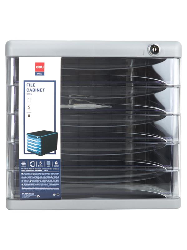 Бокс с выдвижными лотками Deli E9795G 5 выдвижн лотков с замком серый