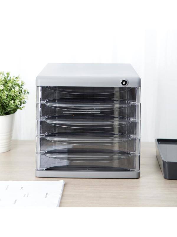 Бокс с выдвижными лотками Deli E9795G 5 выдвижн лотков с замком серый