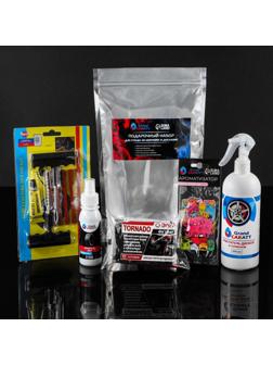 Подарочный набор для ухода за шинами и дисками Grand Caratt: набор для ремонта бескамерных шин, губка автомобильная, чернитель шин 100 мл, очиститель дисков и тормозов 500 мл, ароматизатор подвесной