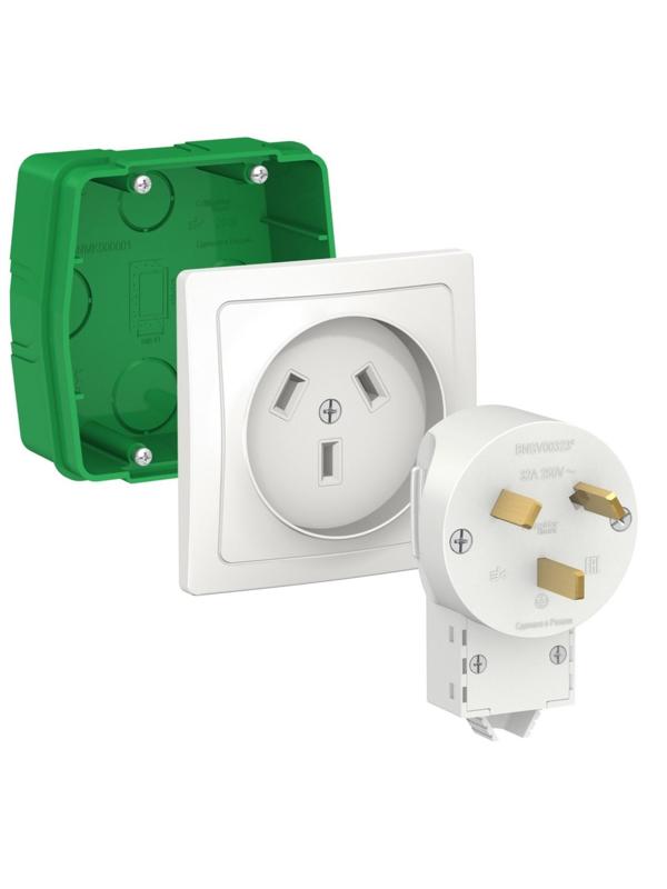 Комплект силовой SE Blanca, 32 А, 250В, монтажная коробка, розетка, вилка, бел., BLNSK013231