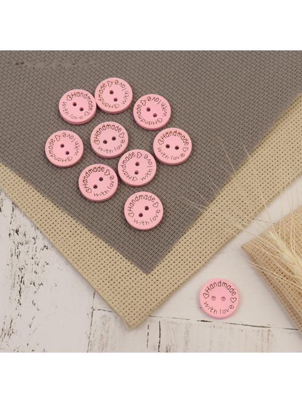 Набор нашивок из дерева «Hand made with love», 2 × 2 см, 10 шт, цвет розовый
