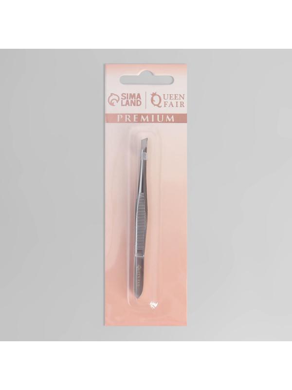 Пинцет «Premium» скошенный, узкий, 9 × 0,6 см, на блистере, цвет серебристый