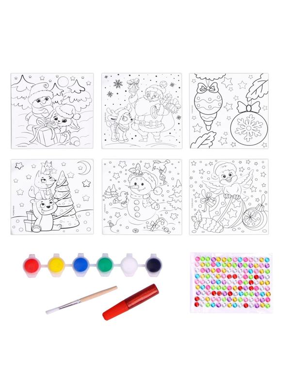 Набор для творчества. Ёлочные шары под раскраску «Новогодние чудеса», 6 шт.+ краски