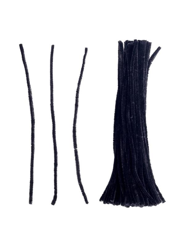 Меховая палочка, на проволоке, для рукоделия, черная, 30 см, набор 30 шт.