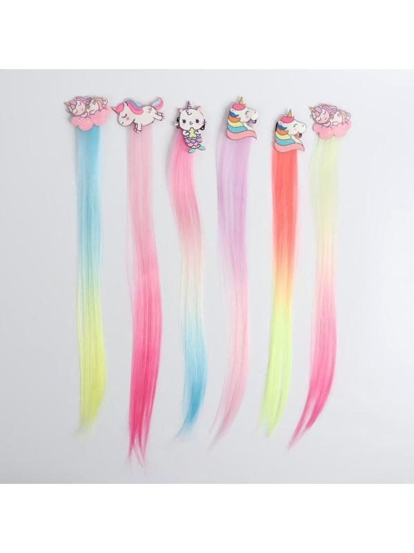 Локон накладной «Единорог», прямой волос, на заколке, 40 см, цвет МИКС