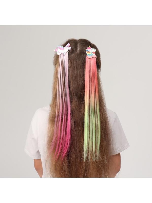 Локон накладной «Единорог», прямой волос, на заколке, 40 см, цвет МИКС