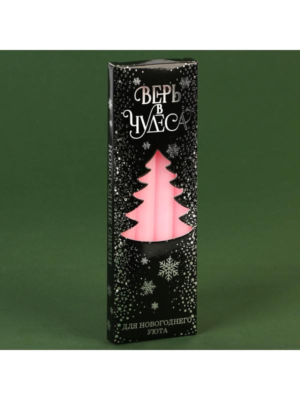 Новогодние восковые свечи «Верь в чудеса», набор 4 шт., розовые, 15 х 1 х 1 см.