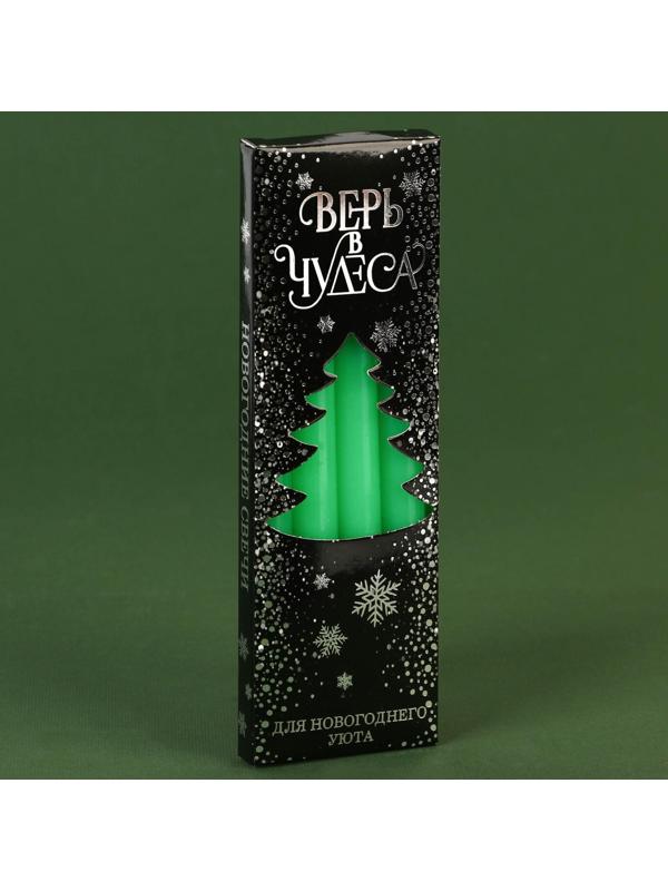 Новогодние восковые свечи «Верь в чудеса», набор 4 шт., зеленые, 15 х 1 х 1 см.