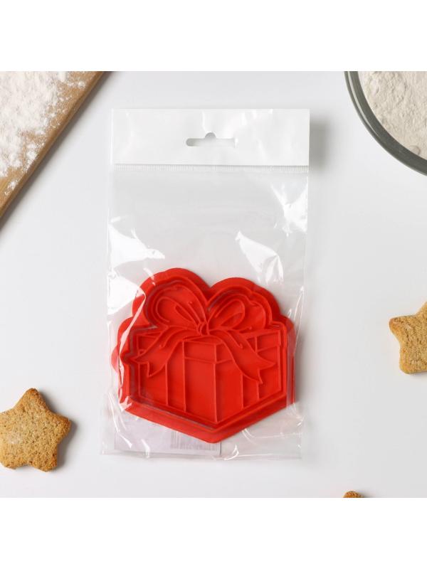 Форма для печенья «Подарочная коробка», вырубка, штамп, цвет красный