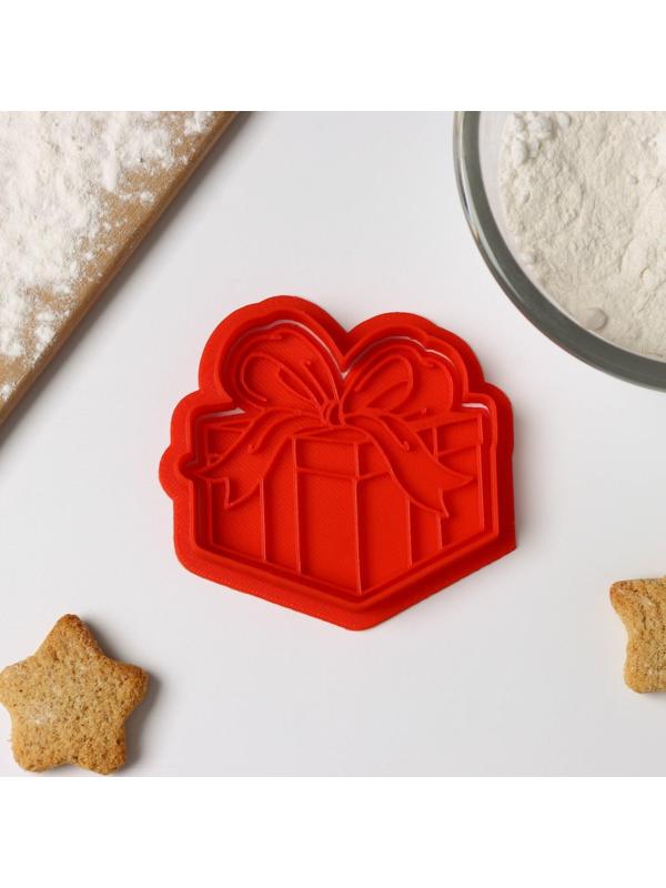 Форма для печенья «Подарочная коробка», вырубка, штамп, цвет красный