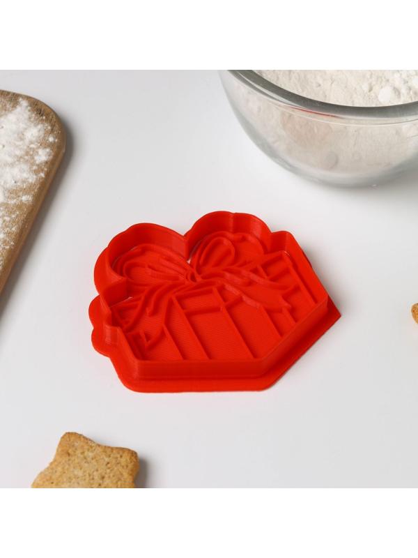 Форма для печенья «Подарочная коробка», вырубка, штамп, цвет красный