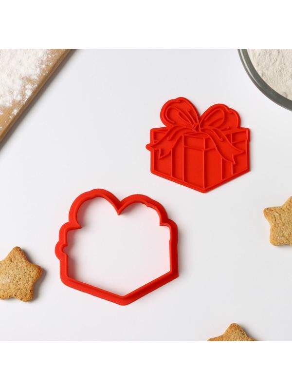 Форма для печенья «Подарочная коробка», вырубка, штамп, цвет красный