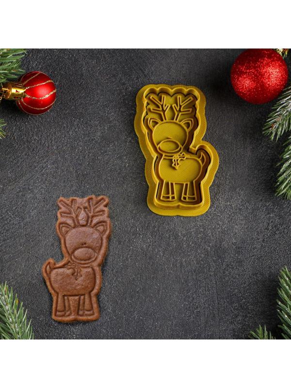 Форма для печенья «Рождественский олень», вырубка, штамп, цвет золотой