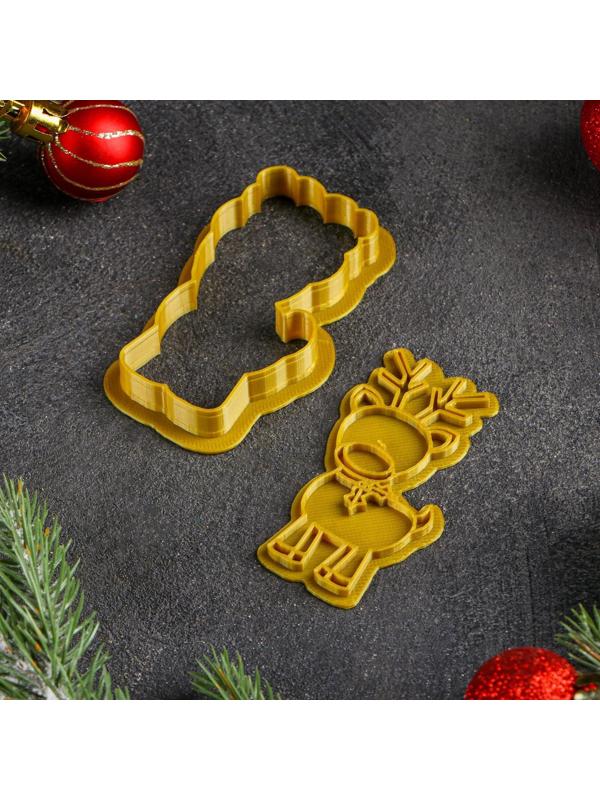 Форма для печенья «Рождественский олень», вырубка, штамп, цвет золотой