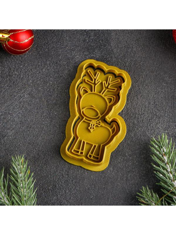 Форма для печенья «Рождественский олень», вырубка, штамп, цвет золотой