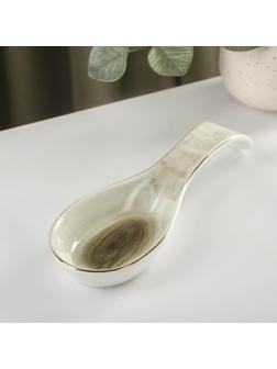 Подставка фарфоровая под ложку Доляна «Млечный путь», 21,5×7,5×3,5 см, цвет зелёный