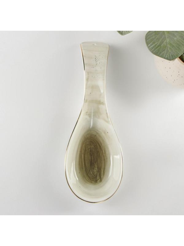 Подставка фарфоровая под ложку Доляна «Млечный путь», 21,5×7,5×3,5 см, цвет зелёный