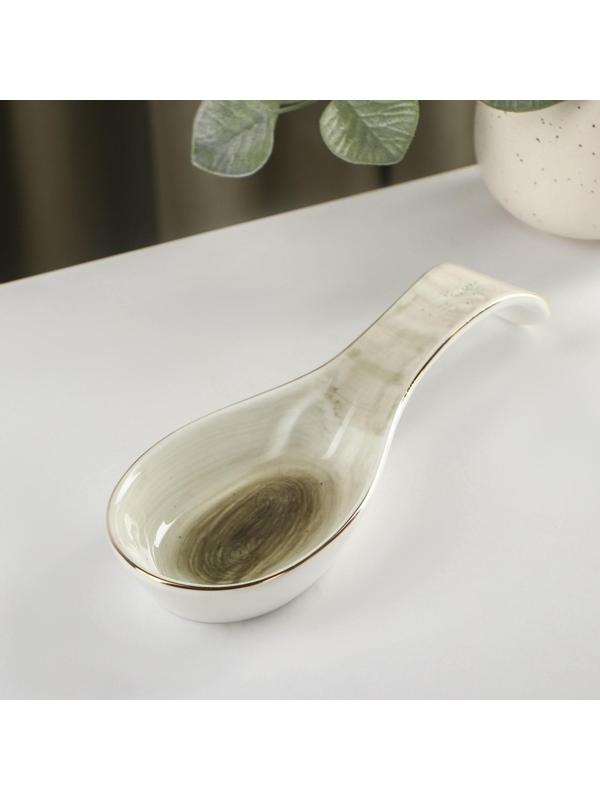 Подставка фарфоровая под ложку Доляна «Млечный путь», 21,5×7,5×3,5 см, цвет зелёный