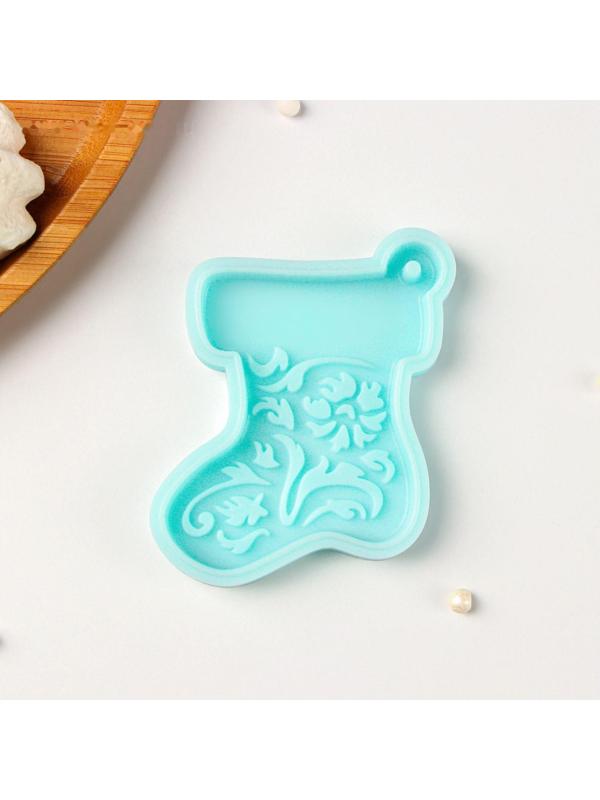 Силиконовый молд «Новогодний носок», 7×6×0,8 см, цвет бирюзовый