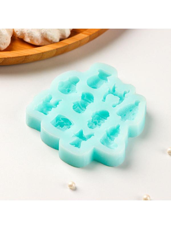 Силиконовый молд «Микс фигурок», 8×8 см, цвет бирюзовый