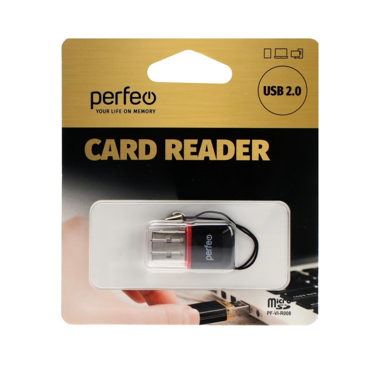 Кард-ридер Perfeo PF-VI-R008, USB/Micro SD, чёрный