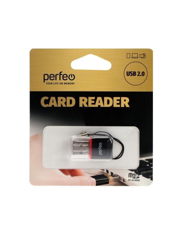 Кард-ридер Perfeo PF-VI-R008, USB/Micro SD, чёрный